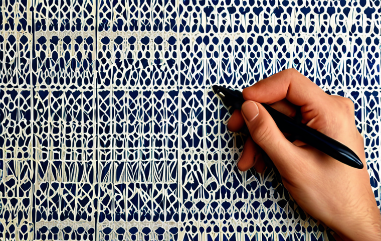**A designer collaborating with an AI on wallpaper patterns. The AI displays a range of novel pattern ideas on a screen, while the designer selects and refines a design with a digital pen.**
